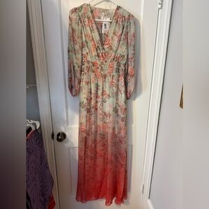 Guess Mint-to-Coral Ombre Floral Maxi Dress